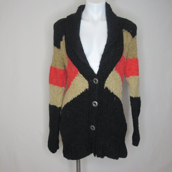 Free People Rocket High Black Stripe Boyfriend Cardigan Sweater Women's S Small - Picture 6 of 9